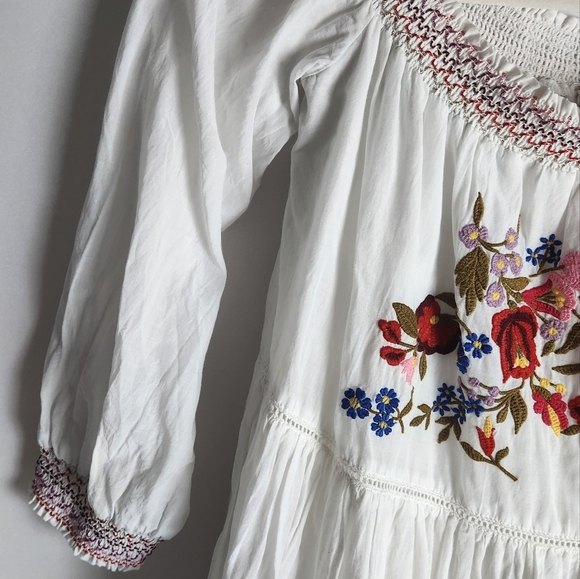 Free People Sunbeams Mini Dress Size XS Off Shoulder Embroidered Boho Peasant - Picture 10 of 15